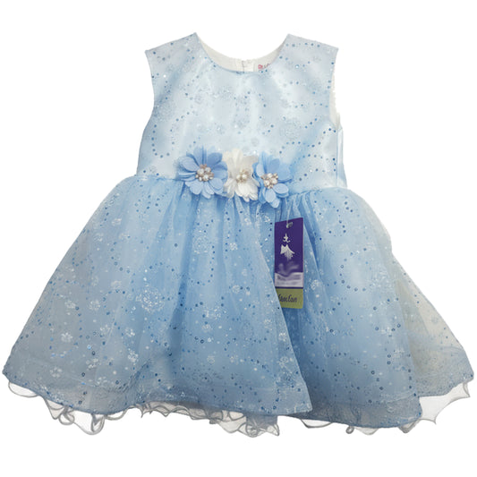 Blue Net and Sequin Frock with Pajama and Sleeves