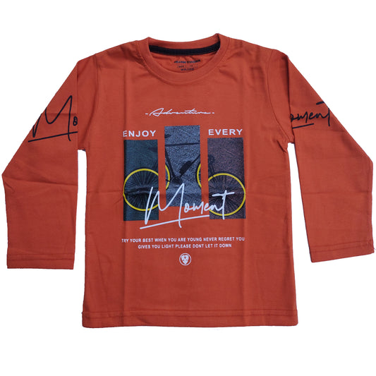 Boys Dark Orange Graphic Full Sleeves Shirt