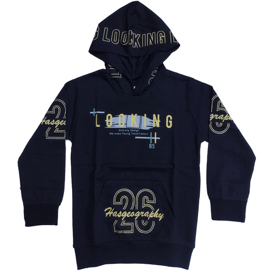 Black Hooded Full Sleeves Print Shirt