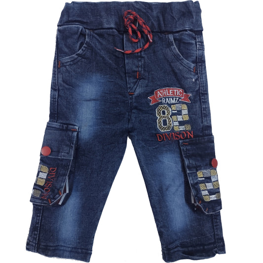 Boys Blue Cargo Embroidered Pant