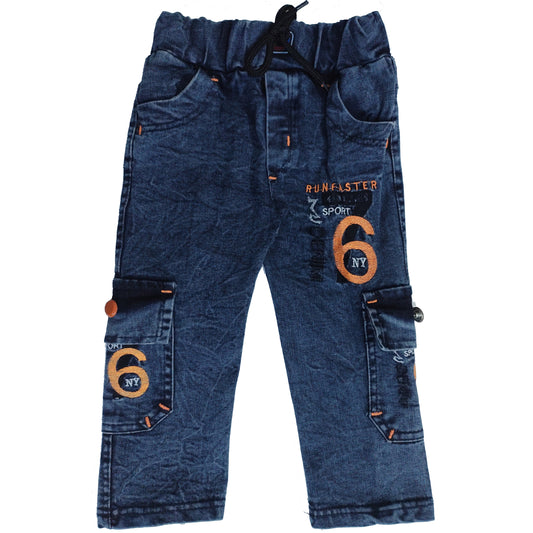 Boys Cargo Orange Embroidered Jeans Pant