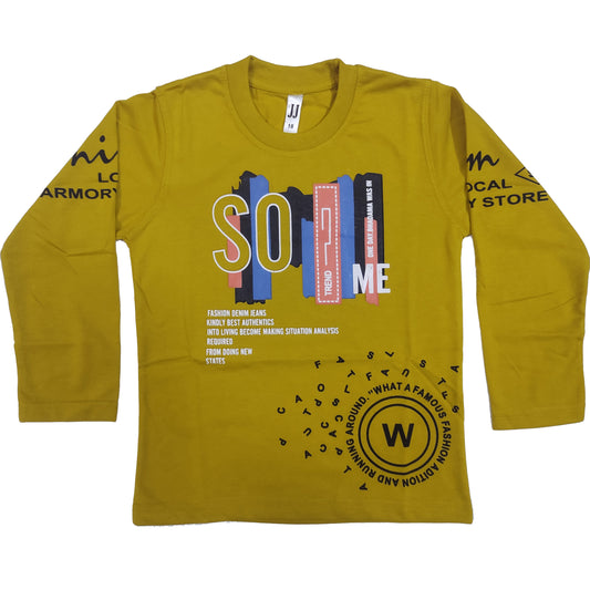 Boys Mustard Color Printed Full Shirt