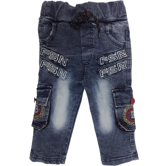Boys Light Blue Embroidered Cargo Pant