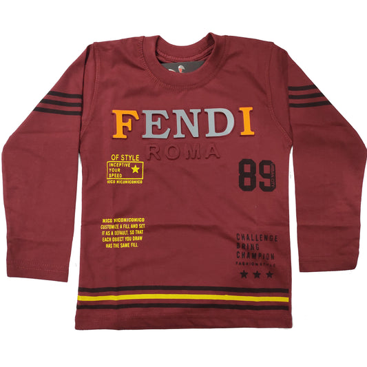Boys Dark Red Printed Shirt