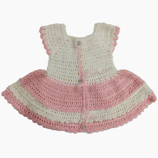 Pink and White Crochet Sweater Frock