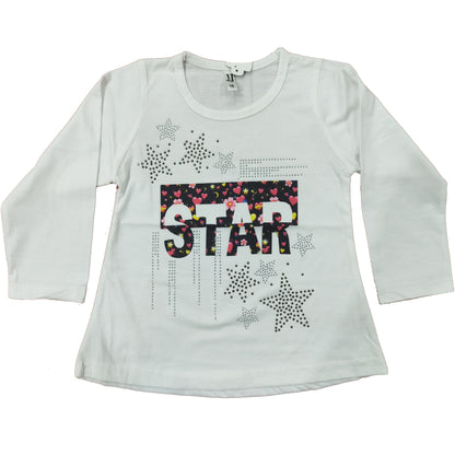 Girls White Printed Full Sleeves Shirt