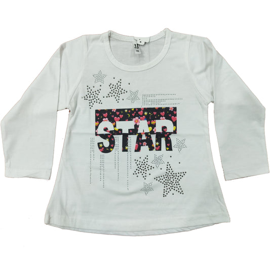 Girls White Printed Full Sleeves Shirt
