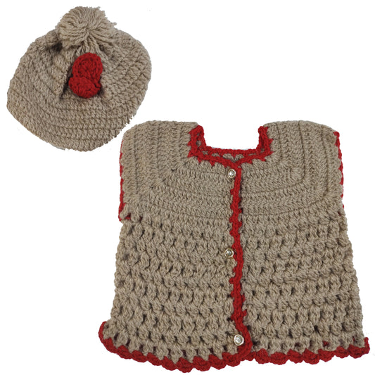 Imported Wool Crochet Sweater with Cap