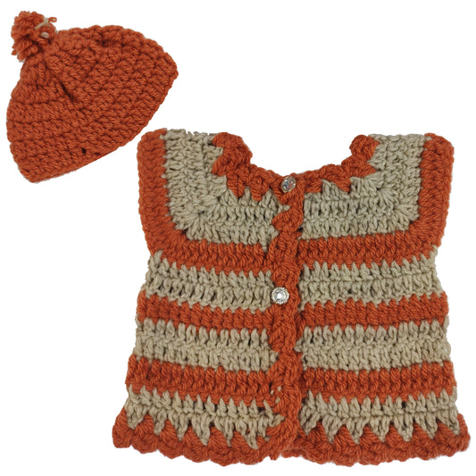 Imported Wool Double Orange Sweater with Cap