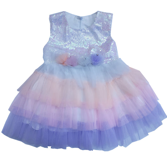 Multi Color Net and Sequin Frock with Sleeve and Pajama