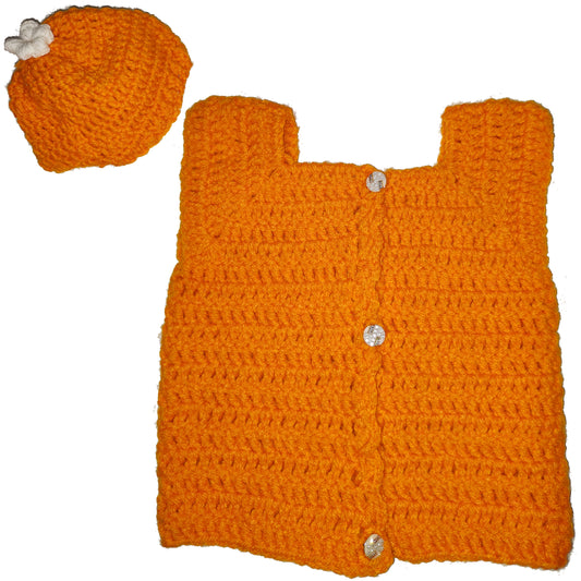 Orange Crochet Sweater with Cap