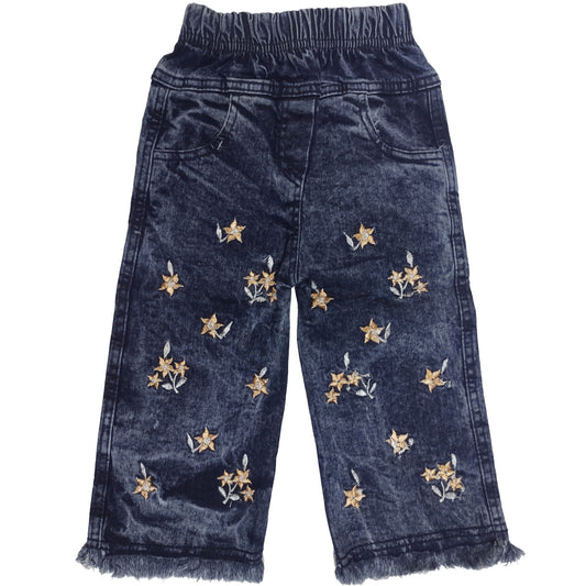 Metallic Embroidered Wide Leg Jeans