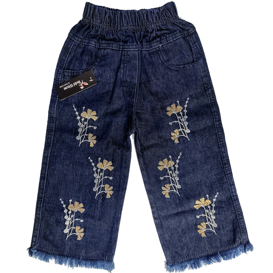Flower Metallic Embroidered Jeans Pant