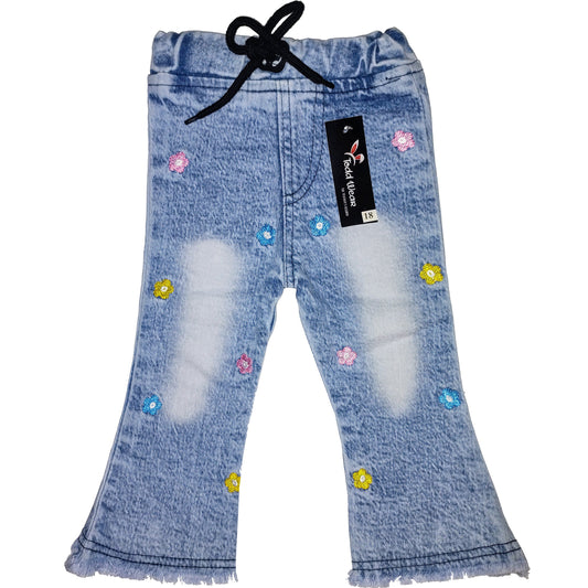 Flower Jeans Pant with Drawstring