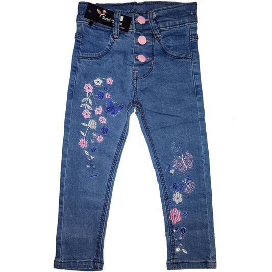3 Buttons Stylish Embroidered Jeans Pant