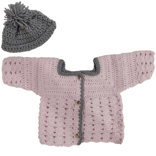 Imported Wool Pink and Gray Sweater With Cap