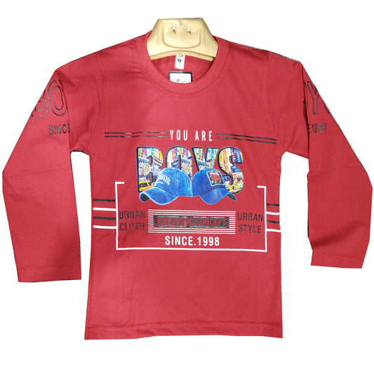 Boys Red Printed Full Sleeves Shirt