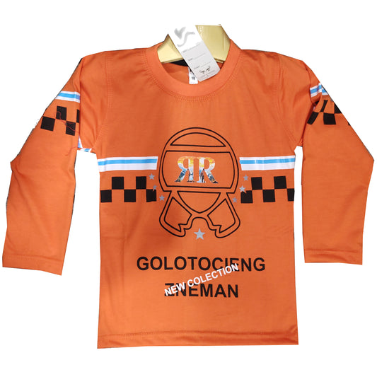 Boys Orange Printed Full Sleeves Shirt