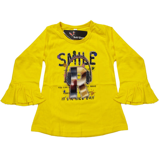 Girls Yellow Emoji Printed Shirt