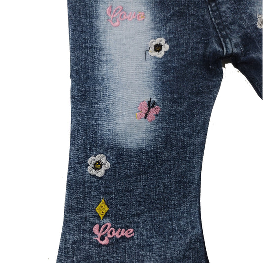 Girls Embroidered Jeans Cargo Pant