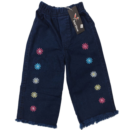 Girls Embroidered Wide Leg Jeans