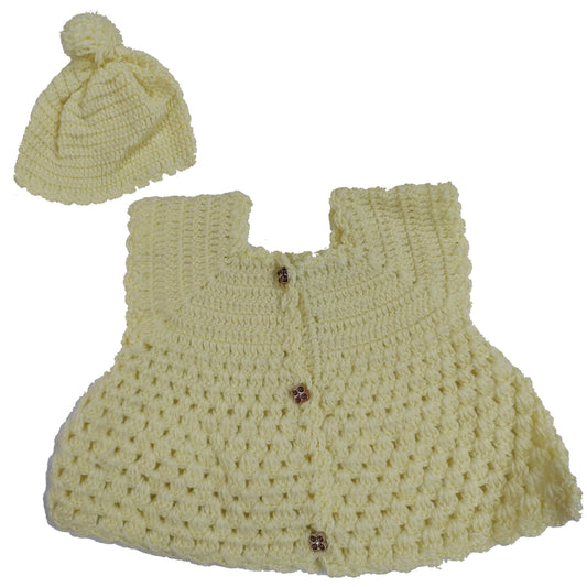Imported Wool Crochet Front Open Frock with cap