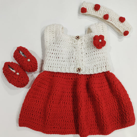 Imported Wool Crochet Sweater With Headband and Shoes